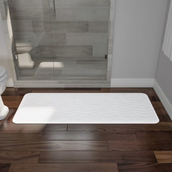 Hastings Home Microfiber Memory Foam Bathmat, Oversized Padded Nonslip Accent Rug Wave Pattern, for Home (White) 360720RXB